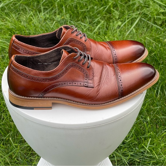 Stacy Adams Dickinson Shoes Mens 7.5 Cognac Brown Lace Up Cap Toe Oxford Dress - Picture 1 of 13